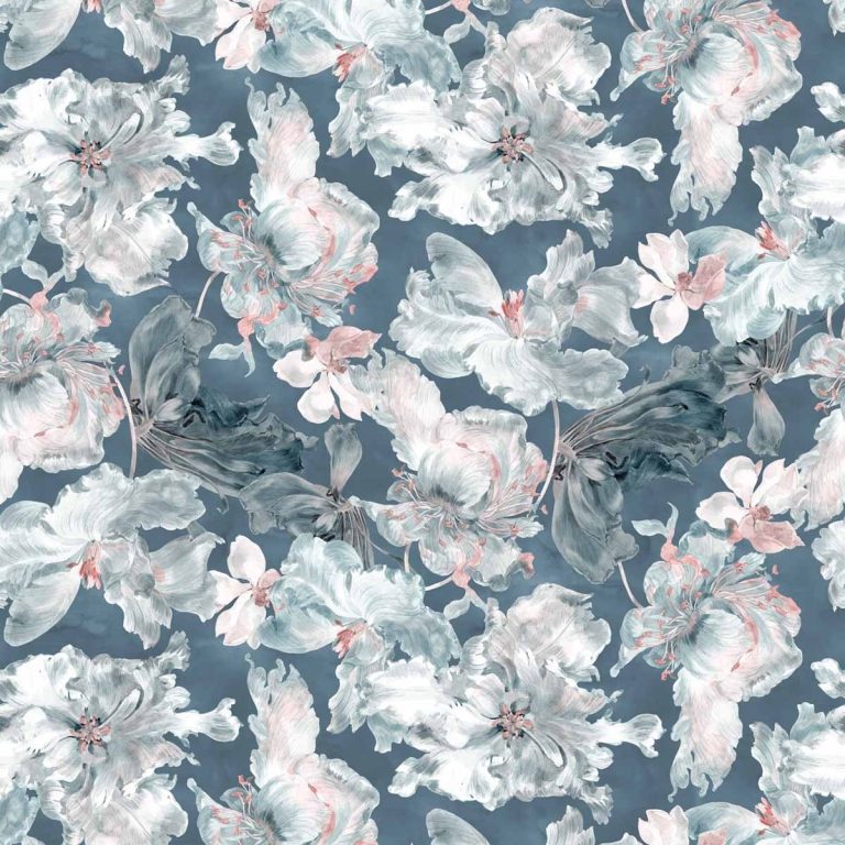 Ткань рогожка Daylight & Liontex Lush Bloom — Blue Mint