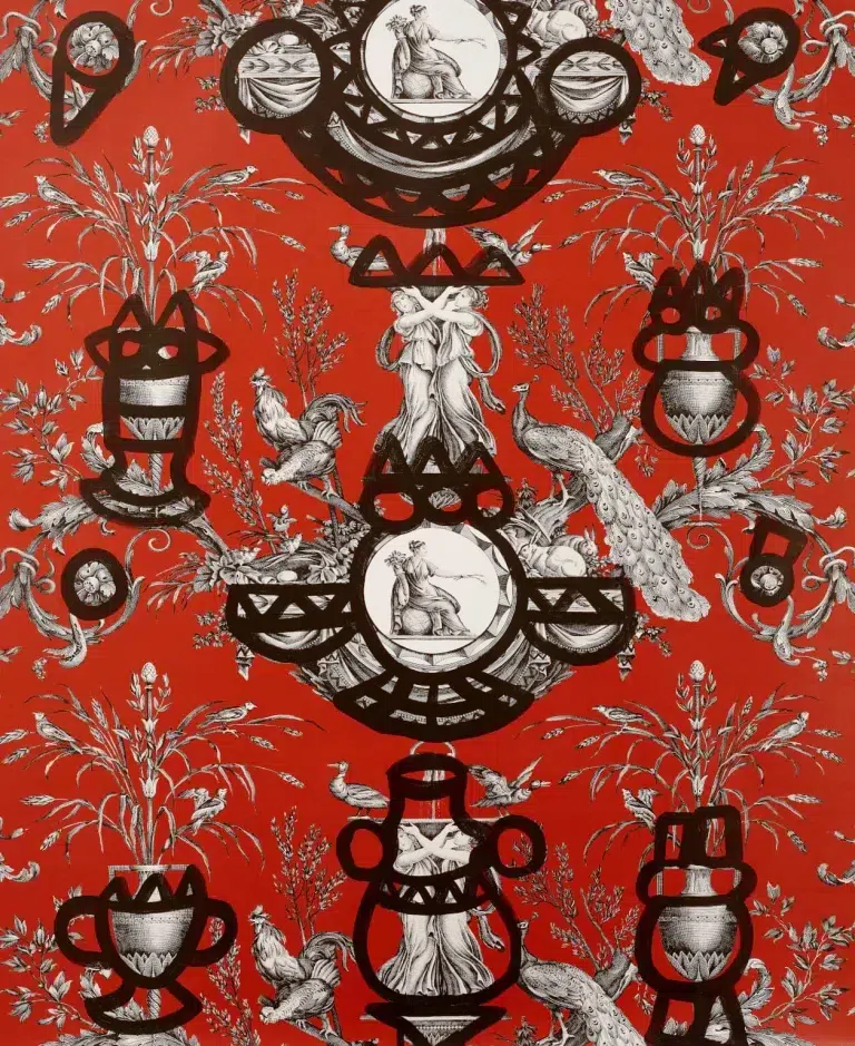 Обои — Pierre Frey — FONTAINE ET ANIMAUX BARBOUILLAGE Rouge D’orient — FP568004