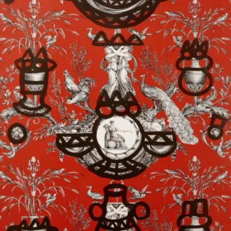 Обои - Pierre Frey - 
FONTAINE ET ANIMAUX BARBOUILLAGE Rouge D'orient - FP568004