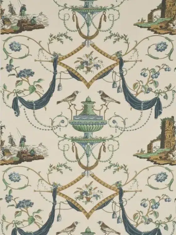 Обои - Pierre Frey - 
WALLPAPER BAZOCHES Bleu Vert - FP164002