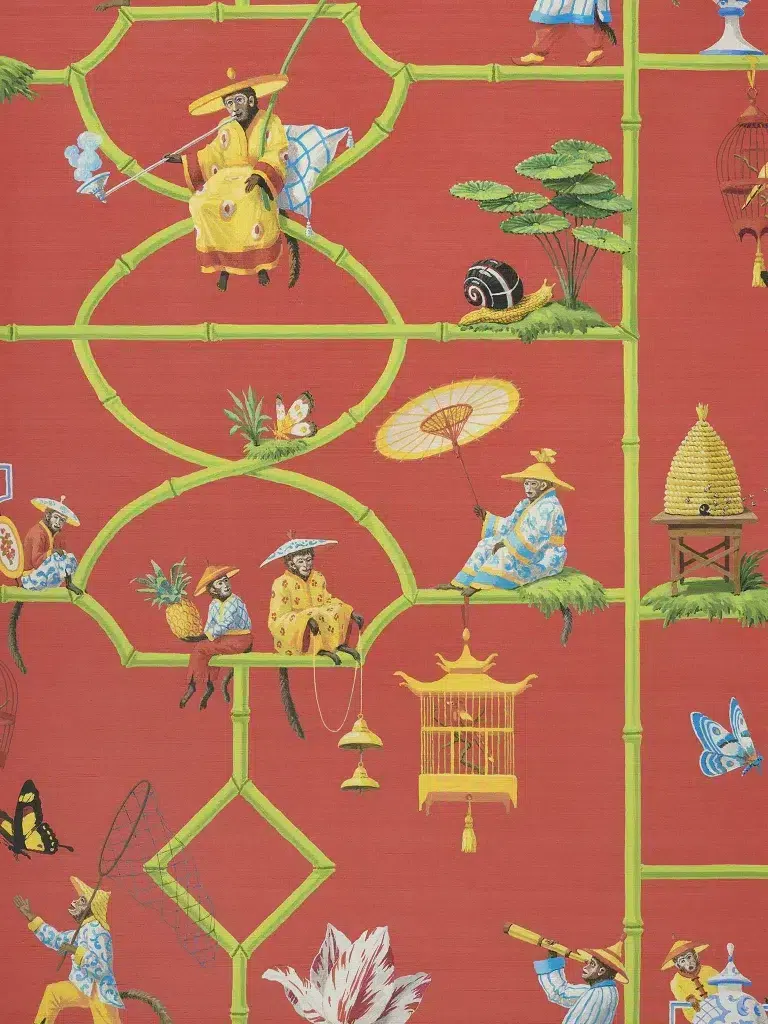 Обои — Pierre Frey — LES SINGES SAVANTS Rouge — FP770003