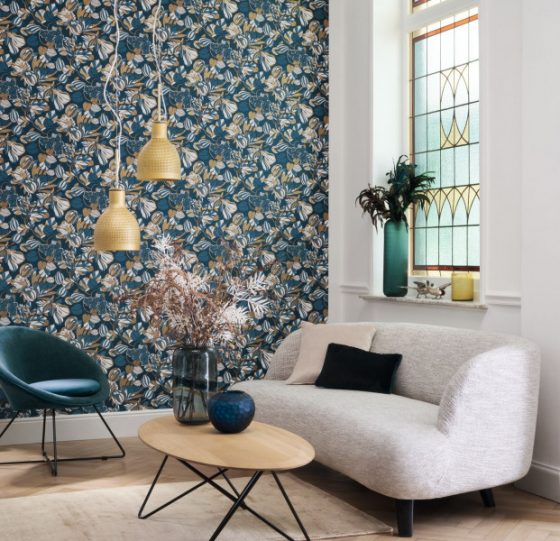 Обои - Casadeco - 1930 - 1930 tulipe - Bleu / or (арт. 85716306)