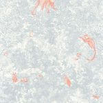 Обои — Casadeco — VOYAGE ONIRIQUE — Jardin des merveilles — Bleu givre / clementine (арт. 87256032)