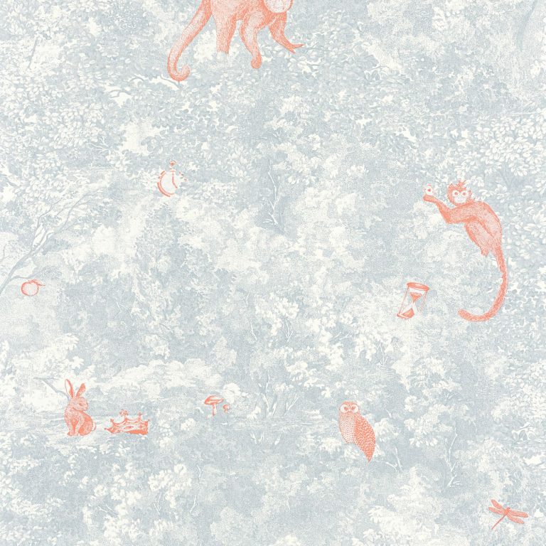 Обои Casadeco VOYAGE ONIRIQUE Jardin des merveilles Bleu givre / clementine (арт. 87256032)