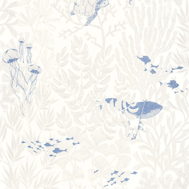 Обои Casadeco VOYAGE ONIRIQUE Atlantide Blanc / bleu outremer (арт. 87231654)