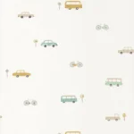 Обои - Casadeco - HAPPY DREAMS - Vintage cars - Menthe/vert (арт. 82777317)