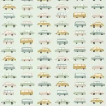 Обои - Casadeco - HAPPY DREAMS - Happy dreams all over vintage cars - Menthe/vert (арт. 82767315)