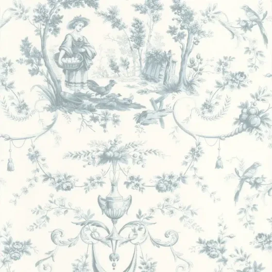 Обои - Casadeco - LES BELLES TOILES DE JOUY - L'orangerie - Bleu grise (арт. 87976322)