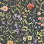 Обои - Casadeco - GARDENS - Fleurs des champs - Noir fusain (арт. 87659456)