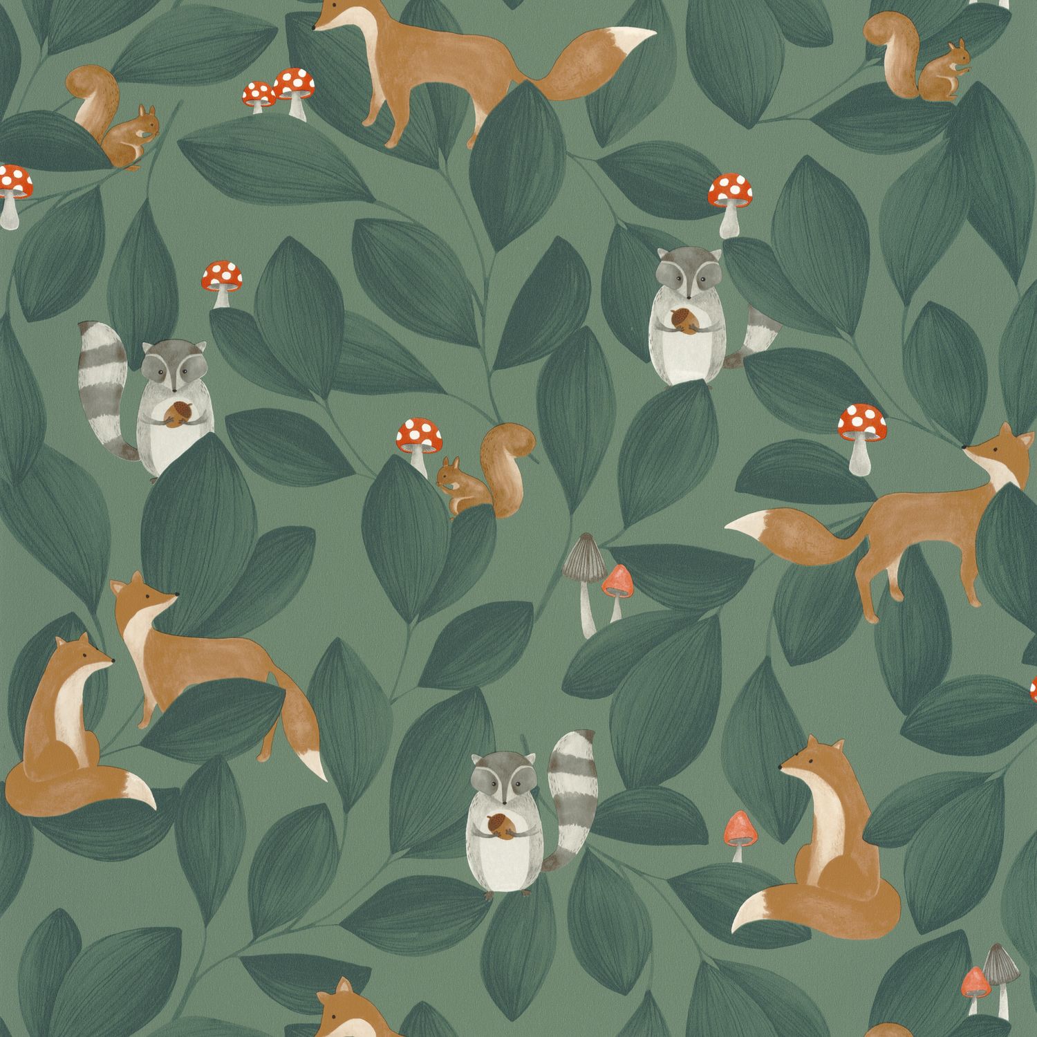 Обои — Casadeco — ONCE UPON A TIME — Woodland friends — Vert foret (арт. 88277946)
