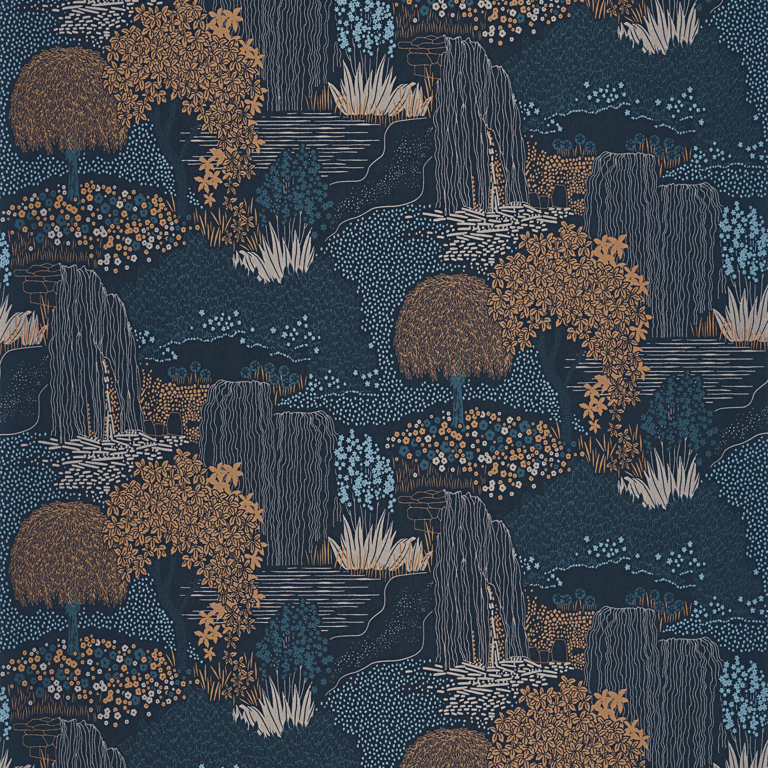 Обои Casadeco KYOTO Niwa Bleu encre (арт. 88726759)