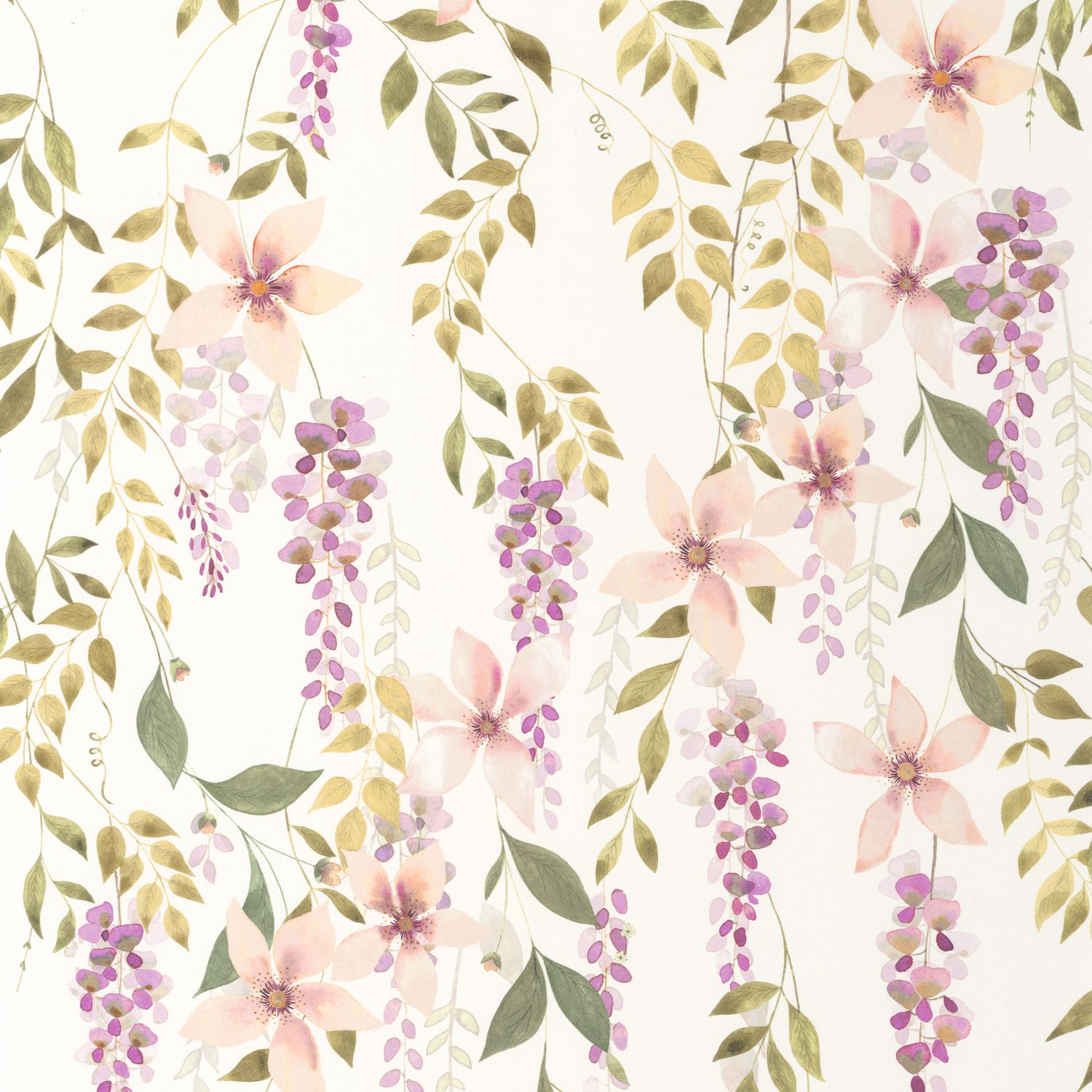 Обои — Casadeco — SOLIFLORE — Wisteria — Parme / vert mousse (арт. 200305202)