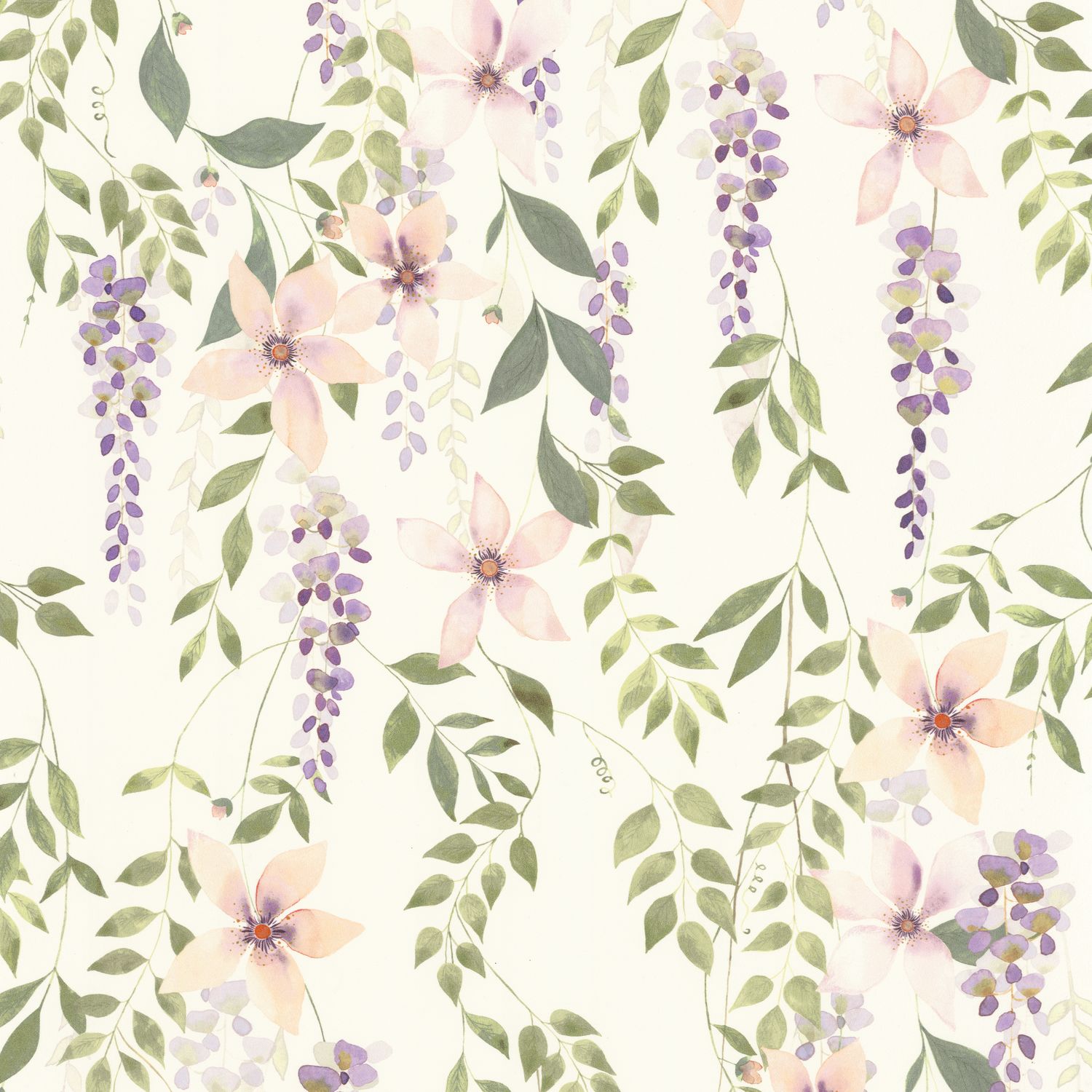 Обои — Casadeco — SOLIFLORE — Wisteria — Violet / vert gazon (арт. 200305665)