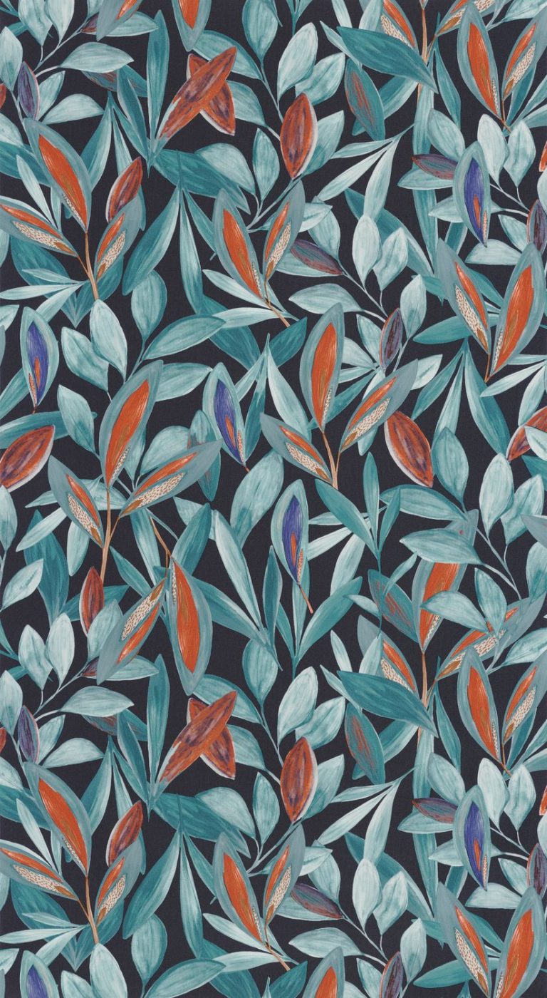 Обои — Casadeco — NICARAGUA — Hojas — Bleu / orange (арт. 85976406)