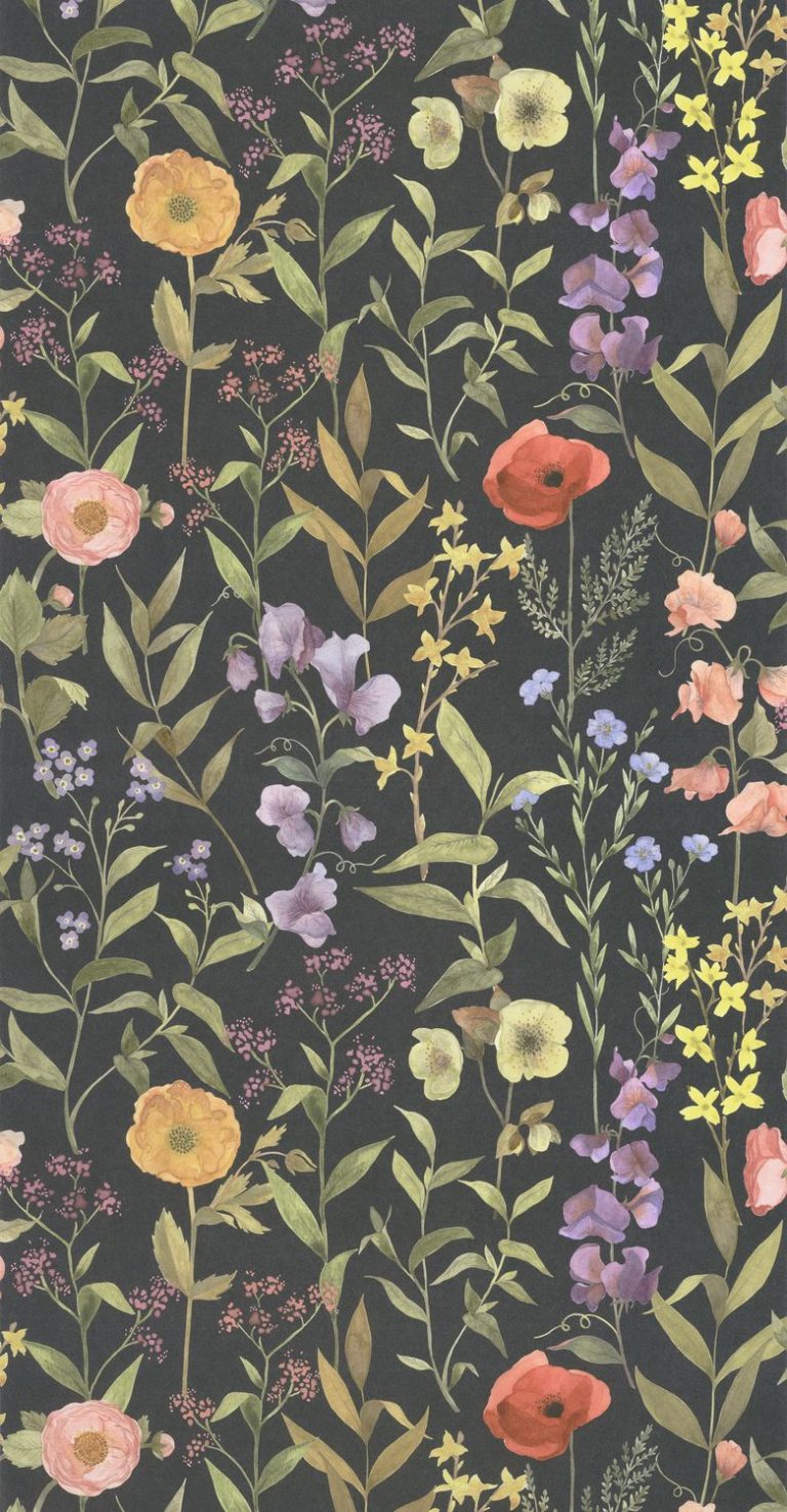 Обои — Casadeco — GARDENS — Fleurs des champs — Noir fusain (арт. 87659456)