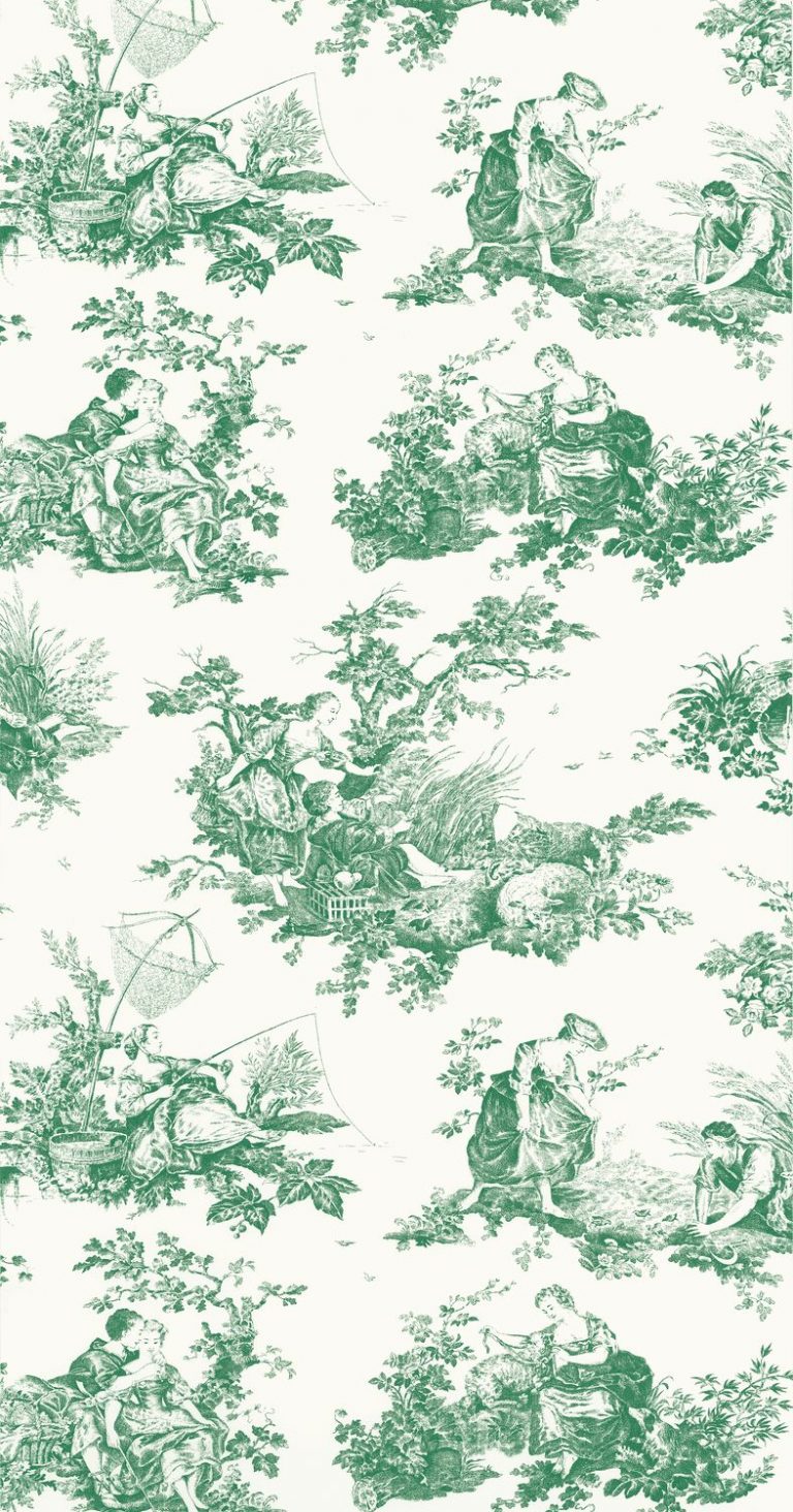 Обои — Casadeco — LES BELLES TOILES DE JOUY — Scene d’ete — Vert empire (арт. 87917710)