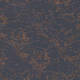 Обои Arte - INDIGO MACAQUE - Copper MO3000 (коллекция Moooi Wallcovering Tokyo Blue)