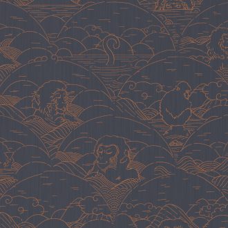 Обои Arte - INDIGO MACAQUE - Copper MO3000 (коллекция Moooi Wallcovering Tokyo Blue)