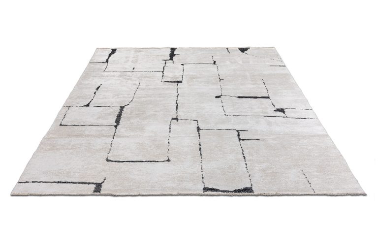 Турецкий ковёр из хлопка и вискозы и акрила — SHELL — 3704-TRACE BLACK — ECRU