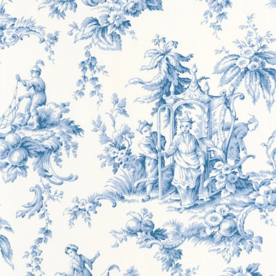 Обои - Casadeco - LES BELLES TOILES DE JOUY - Palais de chine - Bleu faïence (арт. 87936719)