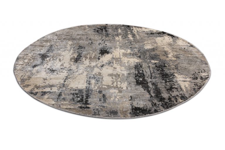 Индийский ковёр из арт-шёлка — STORM — FR1221-SILVER-CHARCOAL(Round)