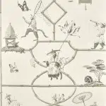 Обои Pierre Frey — Les singes savants — Porcelaine FP770005 (коллекция Veranda — Designs By Caspari)