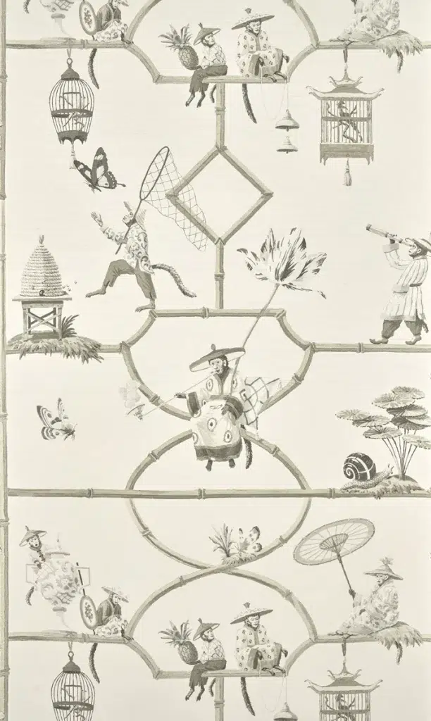 Обои Pierre Frey — Les singes savants — Porcelaine FP770005 (коллекция Veranda — Designs By Caspari)