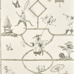 Обои Pierre Frey - Les singes savants - Porcelaine FP770005 (коллекция Veranda - Designs By Caspari)