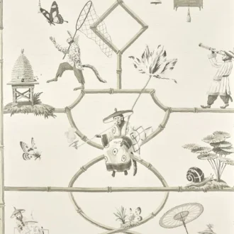 Обои Pierre Frey - Les singes savants - Porcelaine FP770005 (коллекция Veranda - Designs By Caspari)