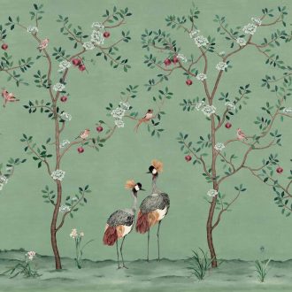 Обои Coordonne - Crowned Crane Turquoise B00161 (коллекция Forbidden City)