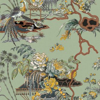 Обои Coordonne - Sacred Pheasants Jade B00115 (коллекция Forbidden City)