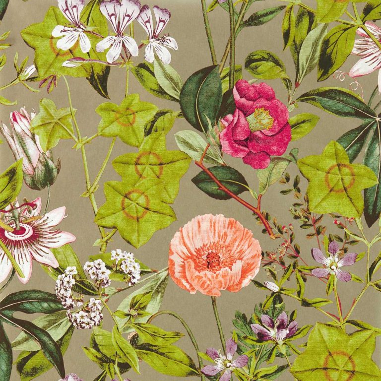 Обои - Clarke and Clarke - PASSIFLORA - MULBERRY/GILVER - W0143/03
