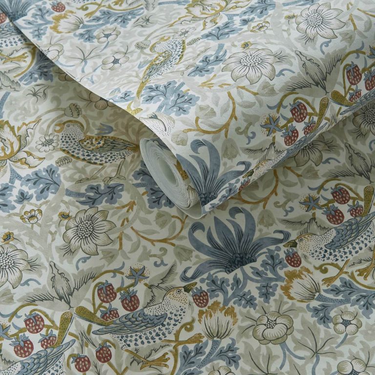 Обои — Clarke and Clarke — STRAWBERRY THIEF — LINEN/PLUM — W0171/03