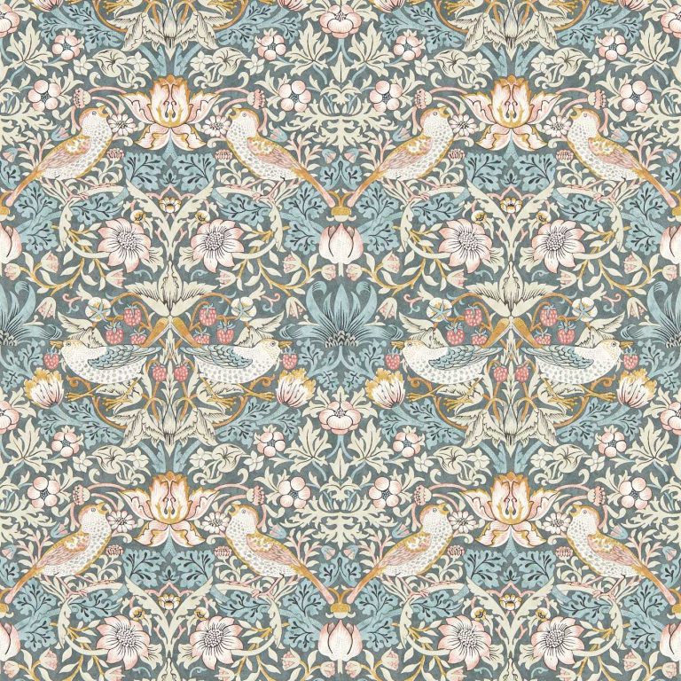 Обои - Clarke and Clarke - STRAWBERRY THIEF - SLATE/BLUSH - W0171/05