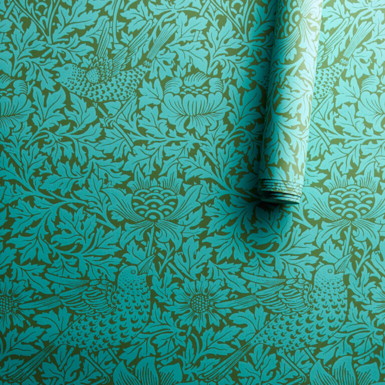 Обои Morris & Co — Bird & Anemone — Olive/Turquoise — 216958
