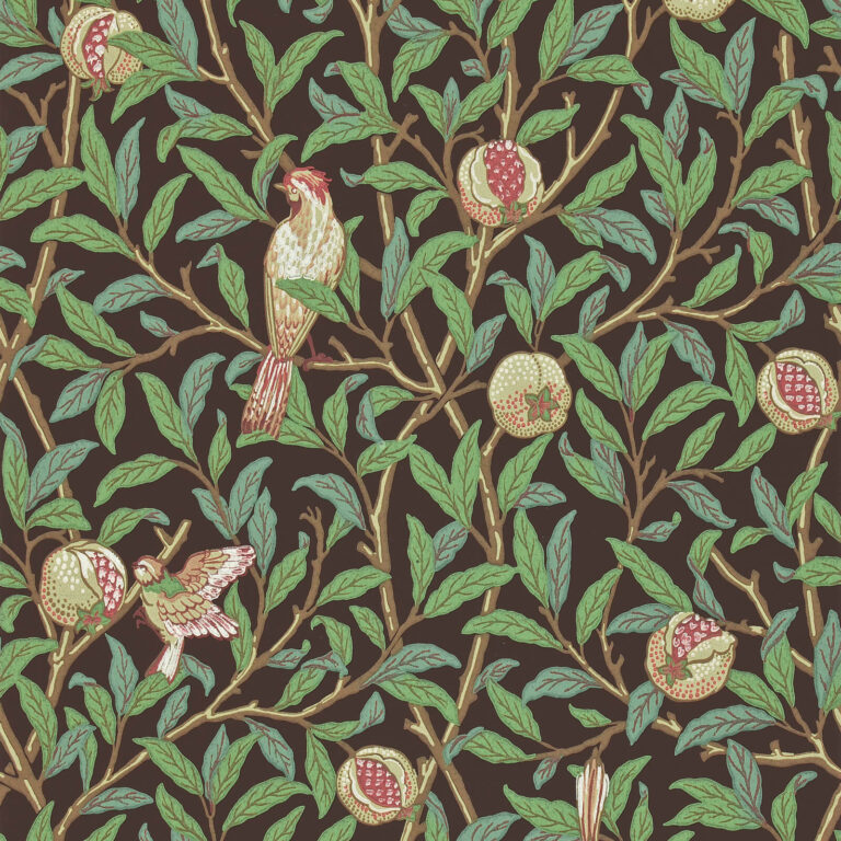 Обои Morris & Co — Bird & Pomegranate — Charcoal/Sage — 212537