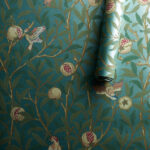 Обои Morris & Co — Bird & Pomegranate — Turquoise/Coral — 212538
