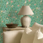 Обои Morris & Co — Bird & Pomegranate — Turquoise/Coral — 212538