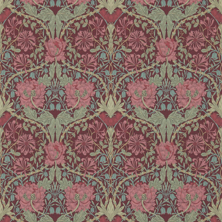 Обои Morris & Co — Honeysuckle & Tulip — Burgundy/Sage — 214703