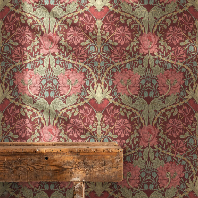 Обои Morris & Co — Honeysuckle & Tulip — Burgundy/Sage — 214703