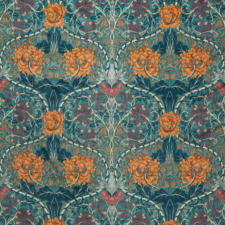 Ткань Morris & Co — Honeysuckle & Tulip Velvet — Woad/Mulberry — 236940