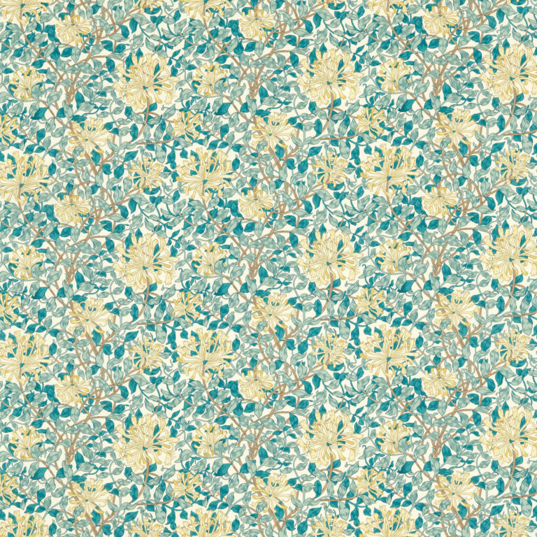 Ткань Morris & Co — Honeysuckle Outdoor — Teal/Soft Lemon — 227123