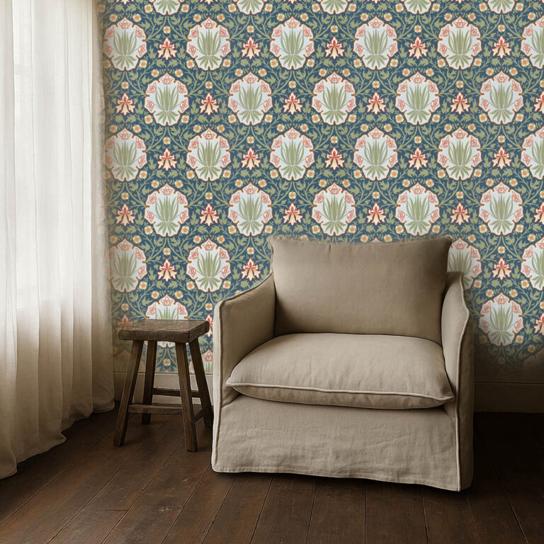 Обои Morris & Co — Iris & Rose — Indigo/Thyme — 217568