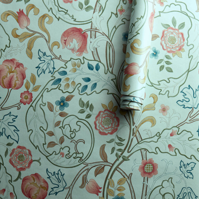 Обои Morris & Co — Mary Isobel — Silk Blue/Pink — 214731