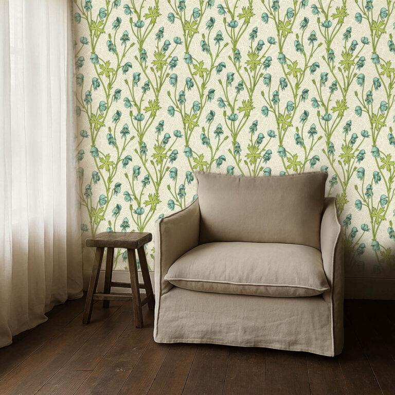 Обои Morris & Co — Monkshood — Aqua/Peashoot — 217344