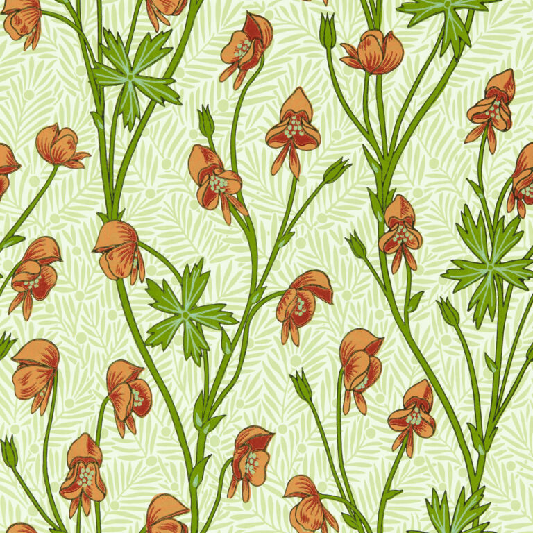 Обои Morris & Co — Monkshood — Tangerine/Sage — 217345