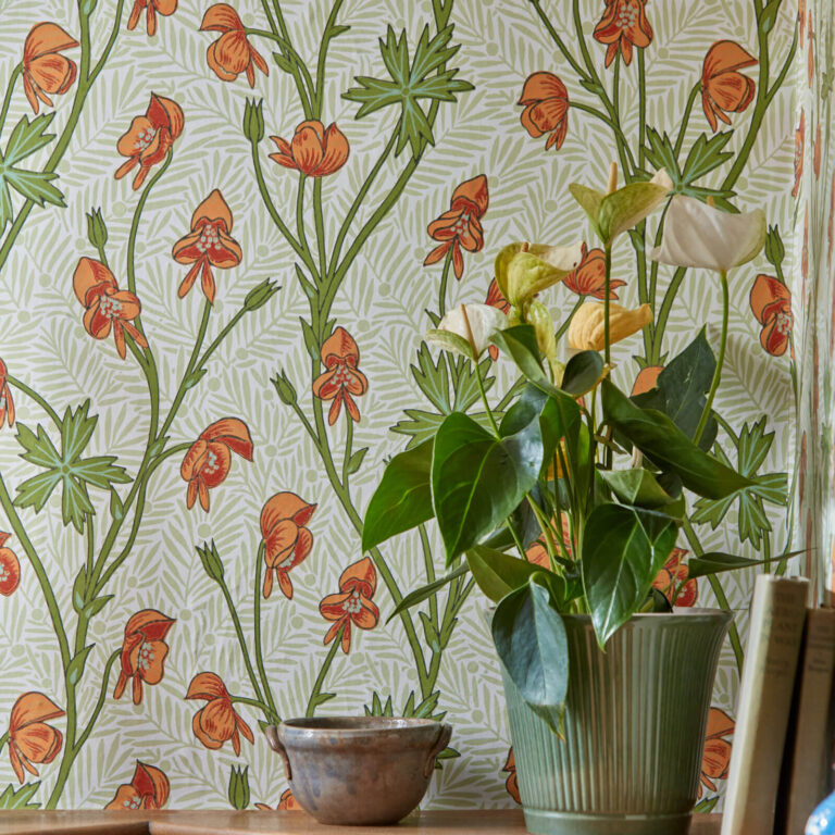 Обои Morris & Co — Monkshood — Tangerine/Sage — 217345