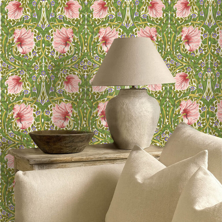 Обои Morris & Co — Pimpernel — Sap Green/Strawberry — 217333