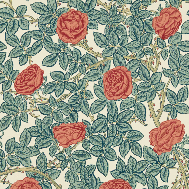 Обои Morris & Co — Rambling Rose — Emery Blue/Spring Thicket — 217206
