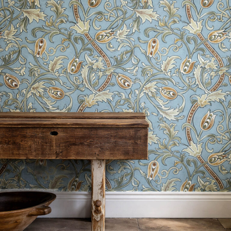 Обои Morris & Co — Scrolling Tulip — Woad/Thyme — 217565